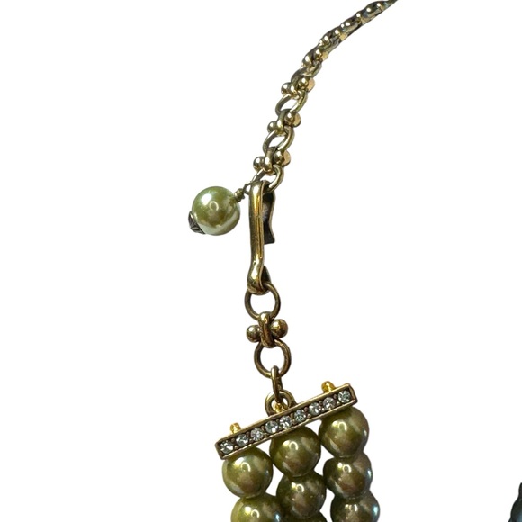 HEIDI DAUS TEARED TAPESTRY THREE STRAND FAUX PEARL GREEN PAISLEY NECKLACE - Picture 5 of 6
